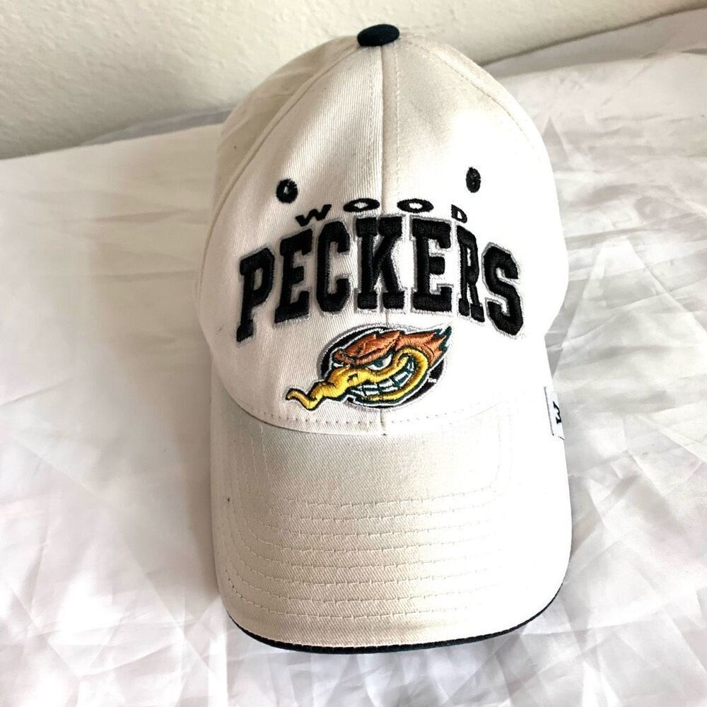 Vintage Wood Pecker hat white trucker mens womens unisex